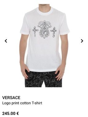UNISEX Versace White T-Shirt with Black Ornamental Logo Print